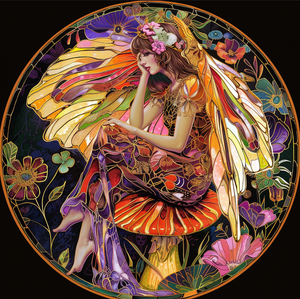 Pixie Fairy Mushroom Tambourine and Ribbon Wall Accent - 4 inch