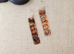 Thin Flame Paint Copper Rectangle Earrings
