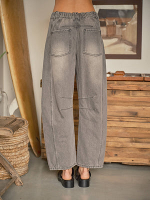 EMBROIDERED DETAIL COTTON BARREL PANTS