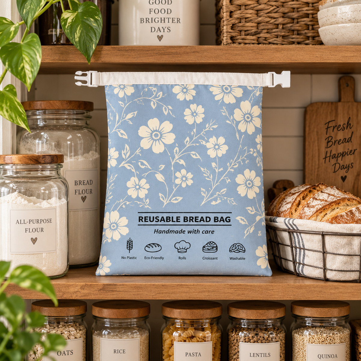 Into the Blue Fields Beeswax-Lined Reusable Bread Bag