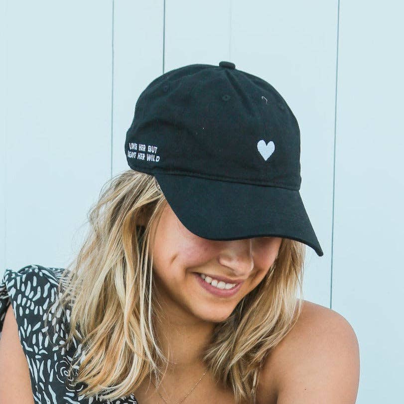 Black Cotton Dad Hat - Embroidered Heart Cap
