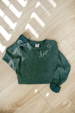 LOVE HEART Mineral Washed Long Sleeve Graphic