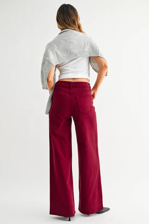 High Rise Palazzo Jeans – Dark Vintage Cherry Red