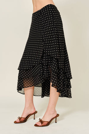 POLKA DOT TIERD UNBALANCE HEM SKIRT
