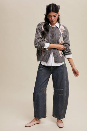 Argyle Bow Detail Knit Cardigan