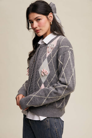 Argyle Bow Detail Knit Cardigan