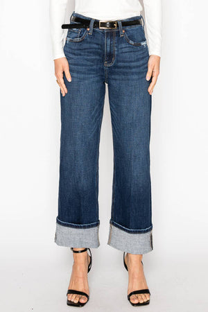 Adjustable Inseam High-Rise Relaxed Straight Leg Jeans