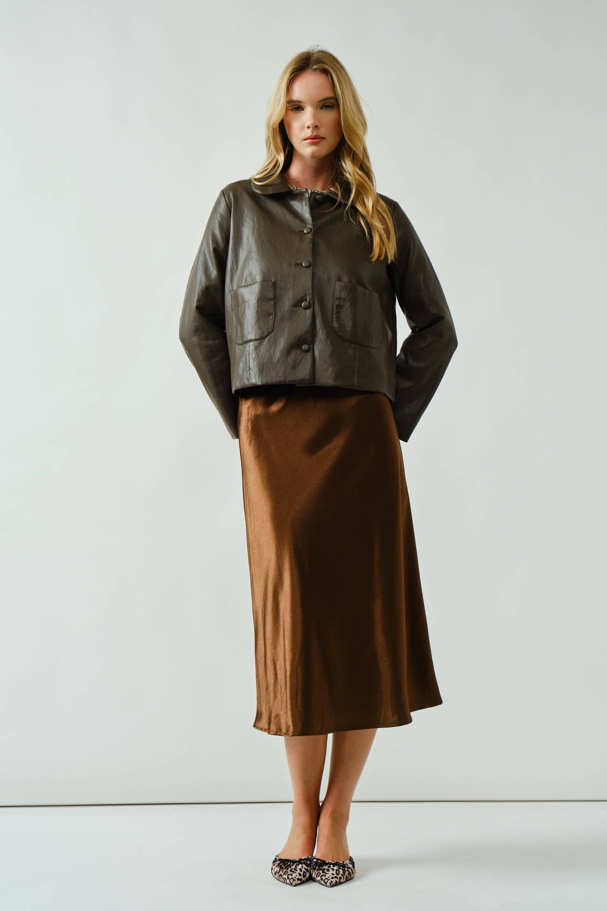 A-Line Satin Midi Skirt