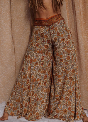 Silk Vintage Floral Palazzo Pants