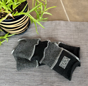 Upcycled Cashmere Fingerless Gloves, Black and Gray