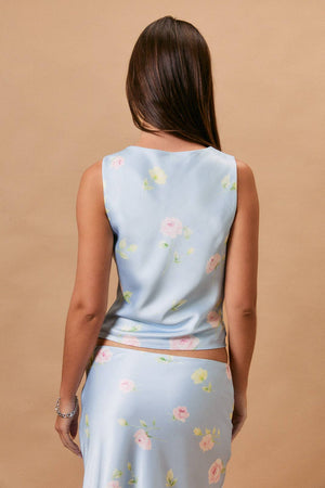 SLEEVELESS COWL NECK FLORAL BIAS TOP