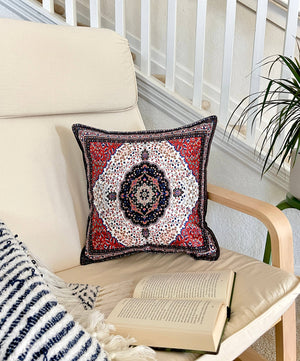 Red Decorative Pillow Cover 18x18, Handmade Throw Pillow