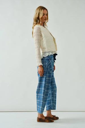 Plaid Semi Barrel Jeans w/ Belt