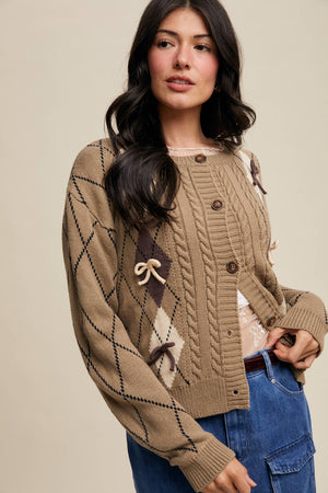 Argyle Bow Detail Knit Cardigan