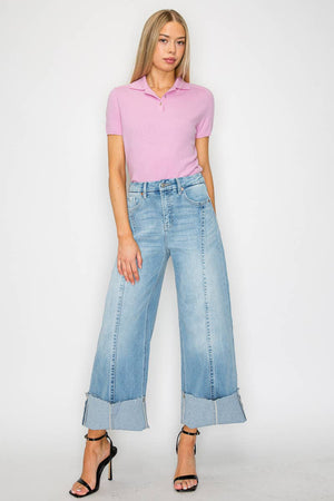 Adjustable Inseam Mid-Rise Wide Leg Jeans