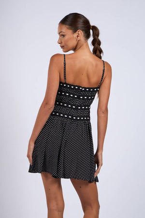 Black & White Polka Dot Tiered Lace-Trim Mini Dress