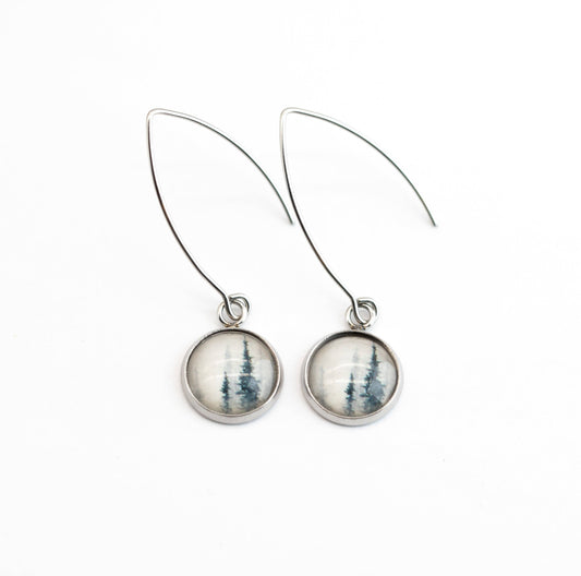 Ice Fog Stainless Steel and Glass Long Earrings Small