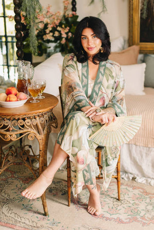 Fleur De Soleil Opera Duster Kimono Robe w/ Florals