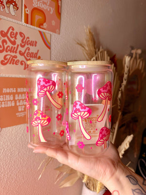 Retro Floral Mushroom Glass Cup
