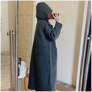 Knee-Length Hooded Cardigan