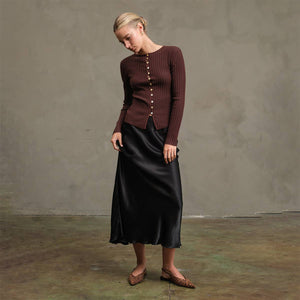 Navy Satin Slip Skirt