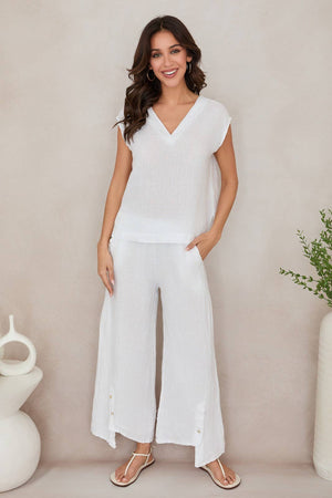 V-neck Linen Sleeveless Top