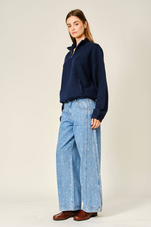 Polka Dot Curved Seam Barrel Jeans
