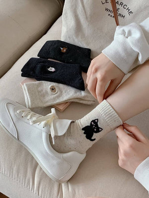 Rufia - Cute Animal Embroidery Crew Socks