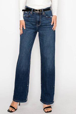 Adjustable Inseam High-Rise Relaxed Straight Leg Jeans