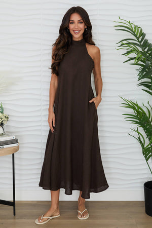 Linen Mock Neck Maxi Dress