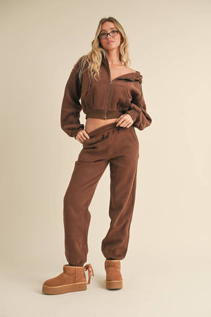 Cozy Fleece Oversized Crop Full Zip Hoodie