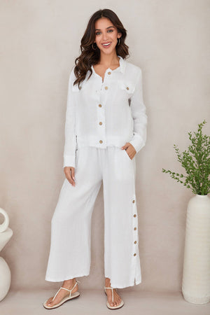 Fringe Hem Button Down Linen Jacket