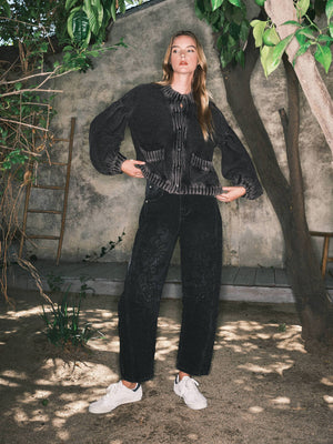 EMBROIDERED DETAIL COTTON BARREL PANTS