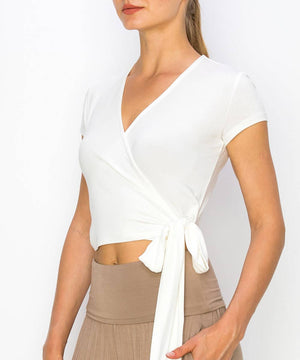Bamboo Wrap Cap-Sleeve Crop Top