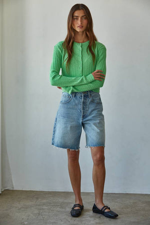 Knit Cable Sweater Cotton Button Down Cardigan