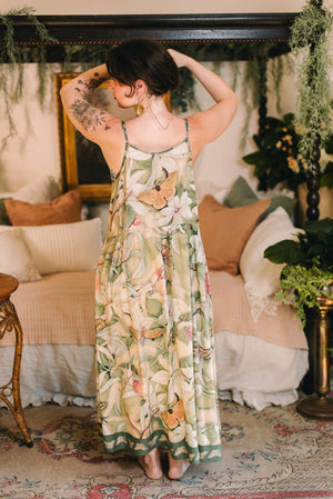 Fleur De Soleil Bohéme Long Maxi Slip Dress w/ Florals