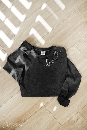 LOVE HEART Mineral Washed Long Sleeve Graphic