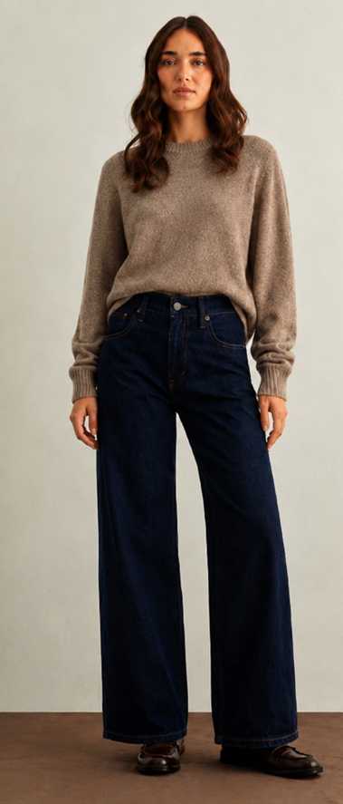 Baggy Wide-Leg Non-Stretch Jeans – Dark Wash