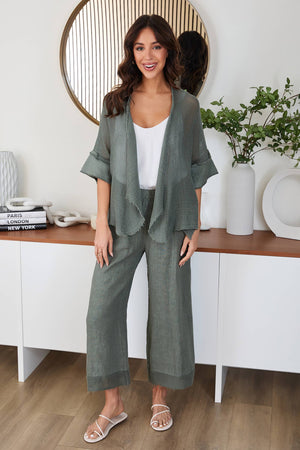 Mesh Hem Wide Leg Pants with Pockets