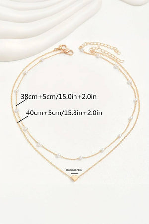 Heart & Pearl Gold Layered Necklace - 2 Piece Set