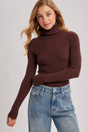 Seamless Ribbed Knit Turtleneck Sweater