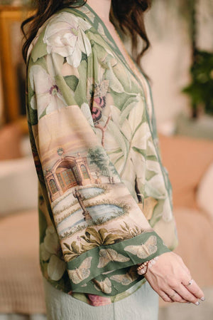 Fleur De Soleil Pixie Crop Kimono w/ Florals & Butterfly
