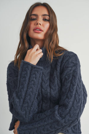 Thick Braid With Turtle Neck Long-Sleeve Sweater