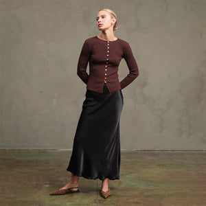 Navy Satin Slip Skirt