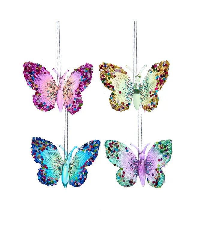Glass Glitter Butterfly Ornamen – 4in