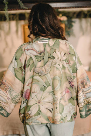 Fleur De Soleil Pixie Crop Kimono w/ Florals & Butterfly