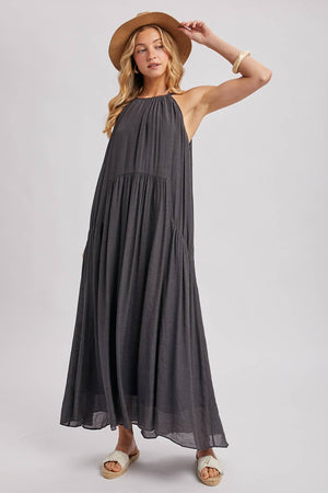 Gathered Halter Neck Flowy Maxi Dress