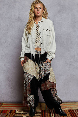 Pocket front button down distressed hem corduroy jacket