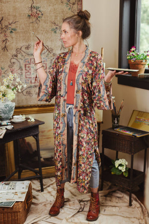 Art of Life Opera Duster Kimono Robe - Flower Palette Print