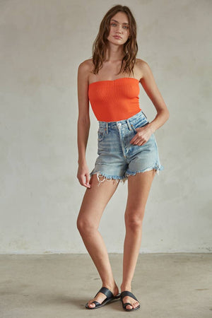 Sweetheart Neckline Seamless Ribbed Tube Top